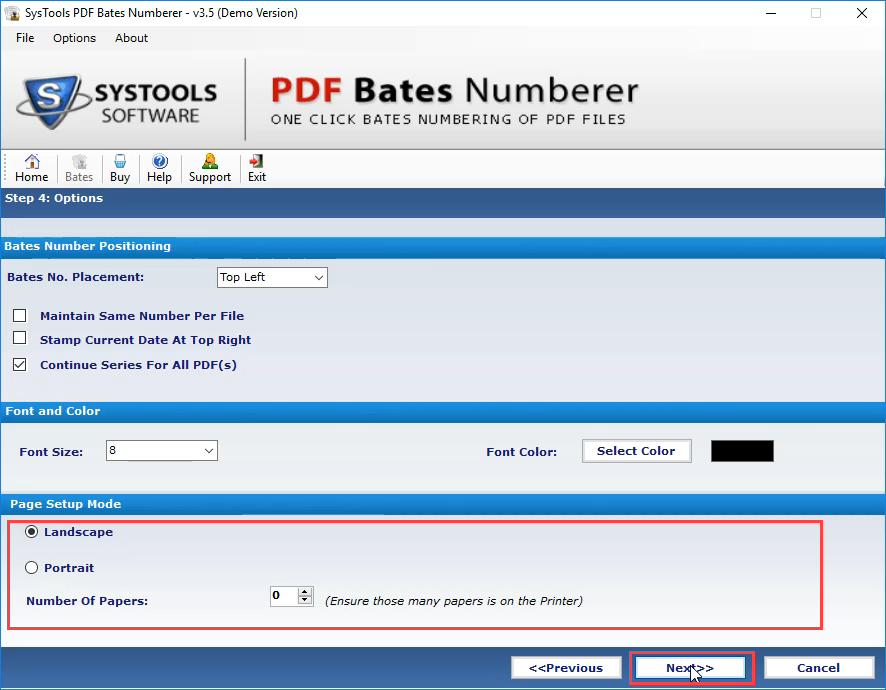 PDF print setup option