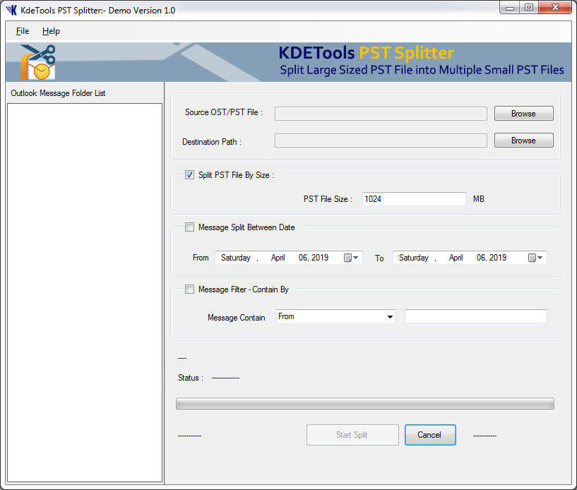 splitting large PST file