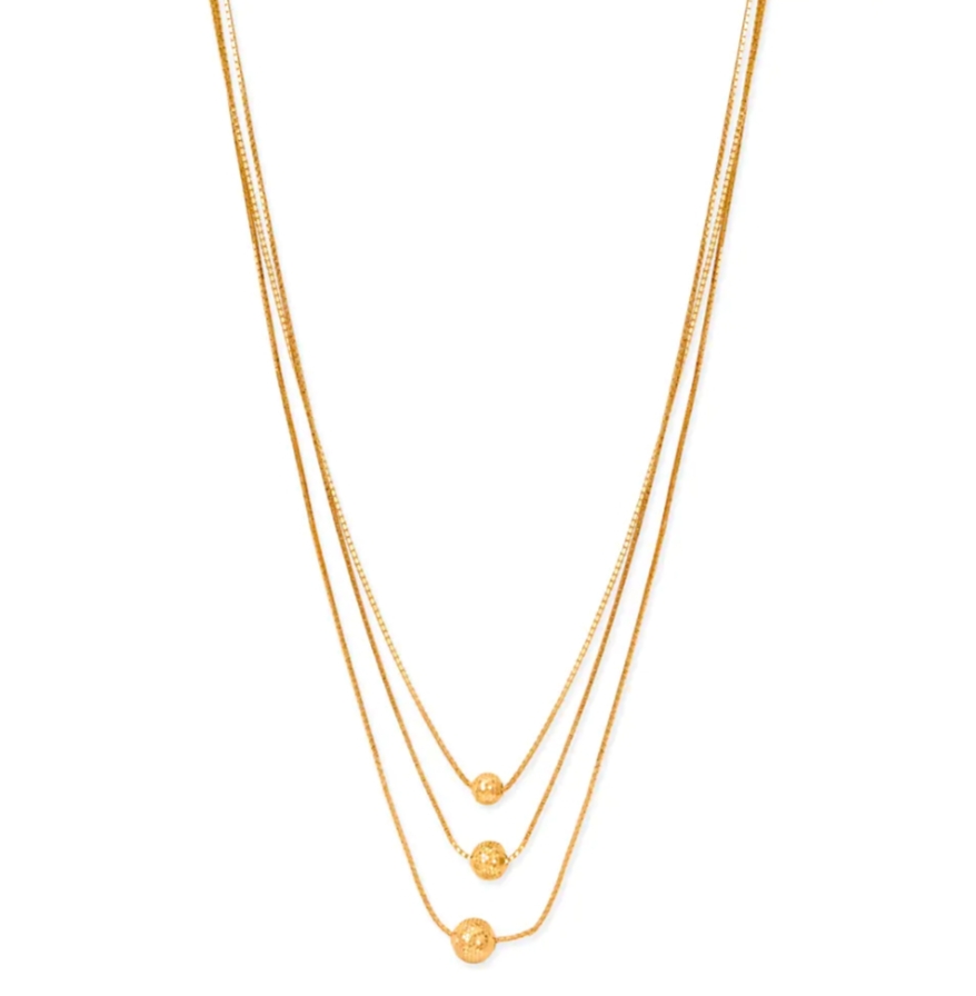 Triple Orb Studded Layer Yellow Gold Chain