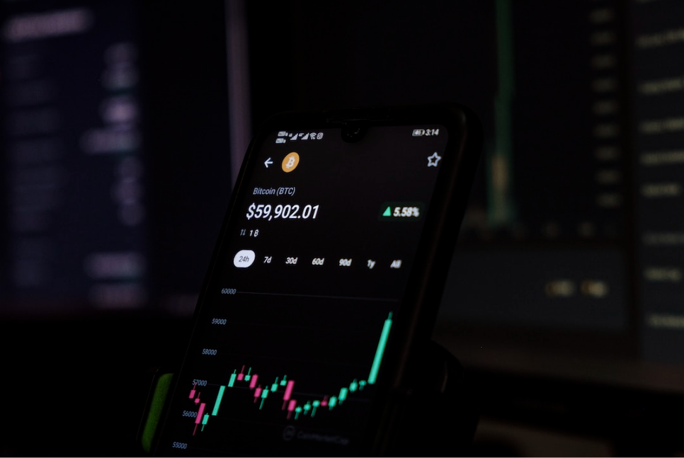 Stock chart on iPhone screen showing candlestick chart example